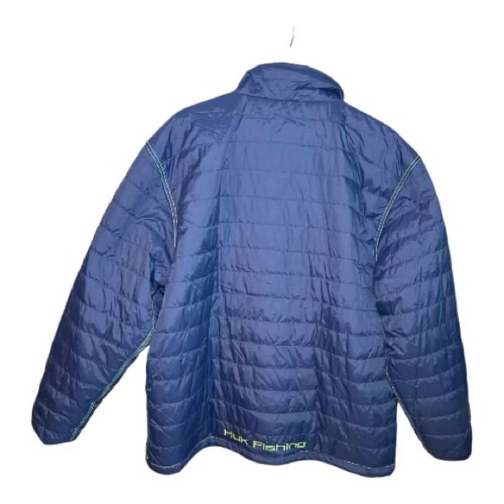 HUK Fishing Jacket Men's XXL Quilted Puffer Zip Up Blue Lime Green - Picture 3 of 10